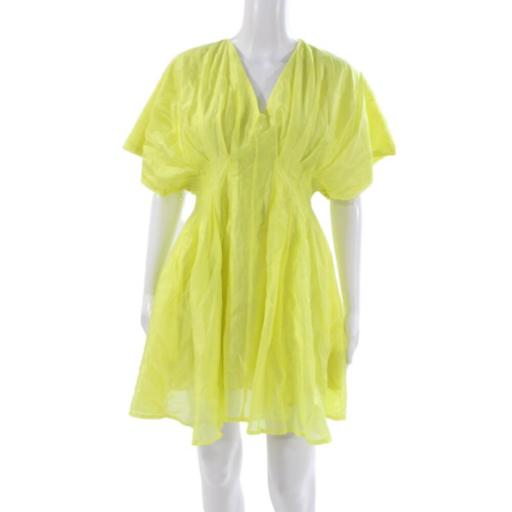 Area Stars Womens Yellow Mini Dress V Neck Short Sleeve Lyocell Zip Size S